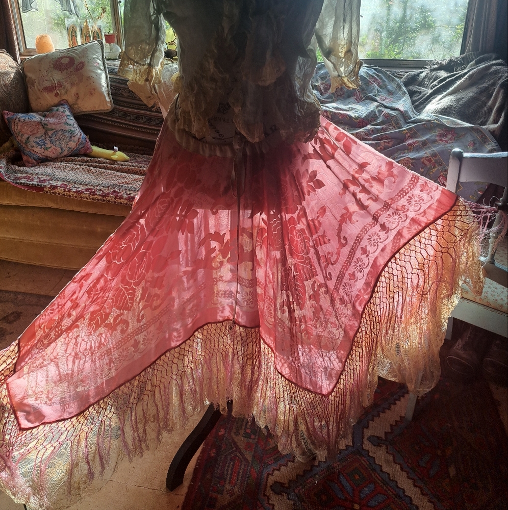 A gorgeous vintage SunHeart Boho Silk Velvet Lace Skirt